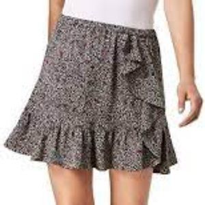 NWT Michael Kors Black Print Ruffle Trim Pull On Skirt